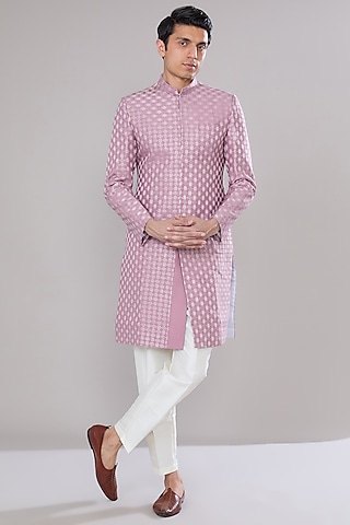 Lilac Terry Silk Sequins Embroidered Sherwani Set by RNG Safawala Men