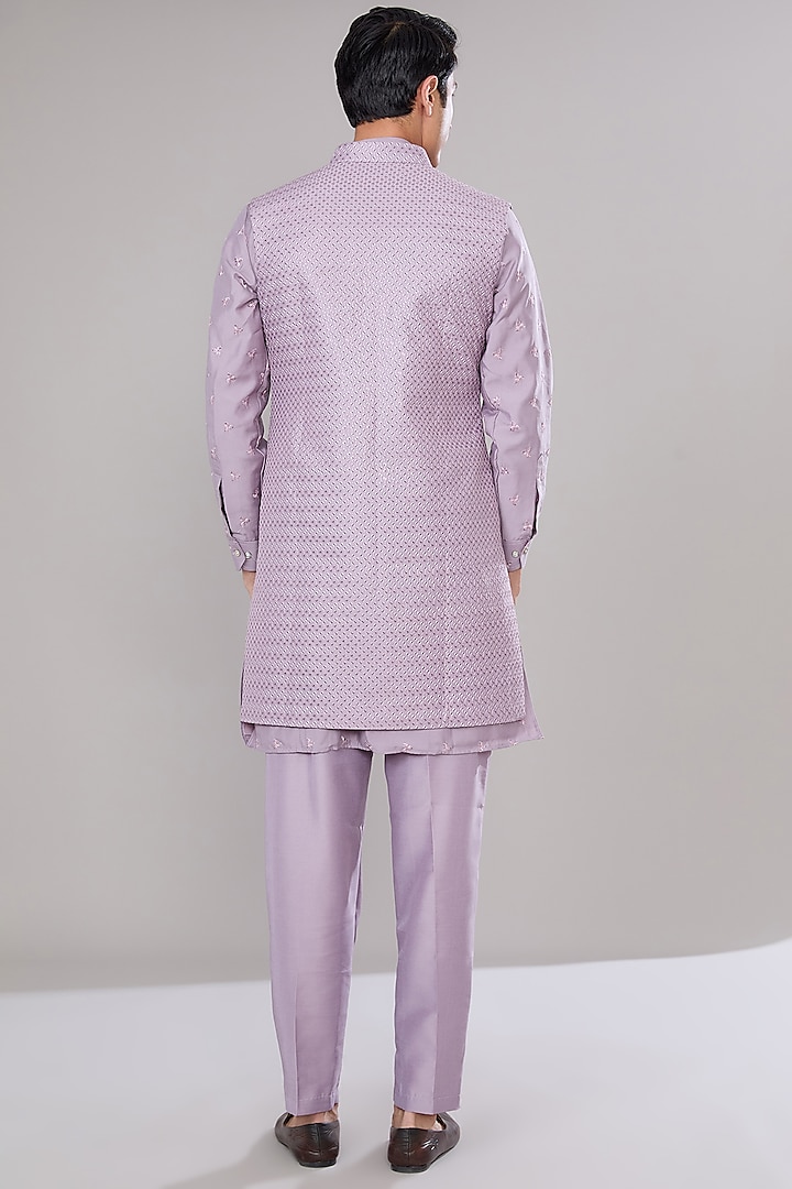 Lavender Terry Silk Thread & Sequins Embroidered Indo-Western Jacket Set by RNG Safawala Men at Pernia's Pop Up Shop