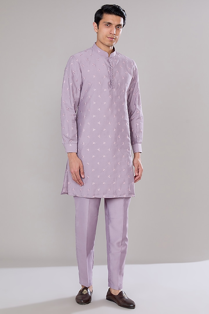 Lavender Terry Silk Thread & Sequins Embroidered Indo-Western Jacket Set by RNG Safawala Men at Pernia's Pop Up Shop