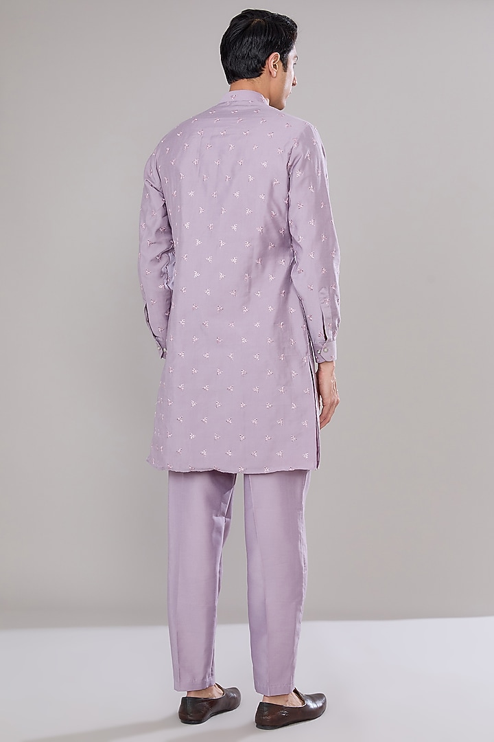 Lavender Terry Silk Thread & Sequins Embroidered Indo-Western Jacket Set by RNG Safawala Men at Pernia's Pop Up Shop