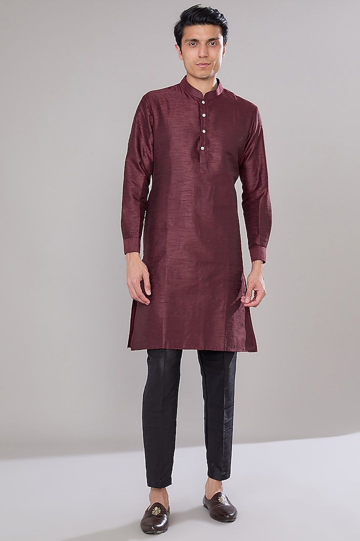 Maroon Raw Silk Sequins Embroidered Nehru Jacket Set by RNG Safawala Men at Pernia's Pop Up Shop