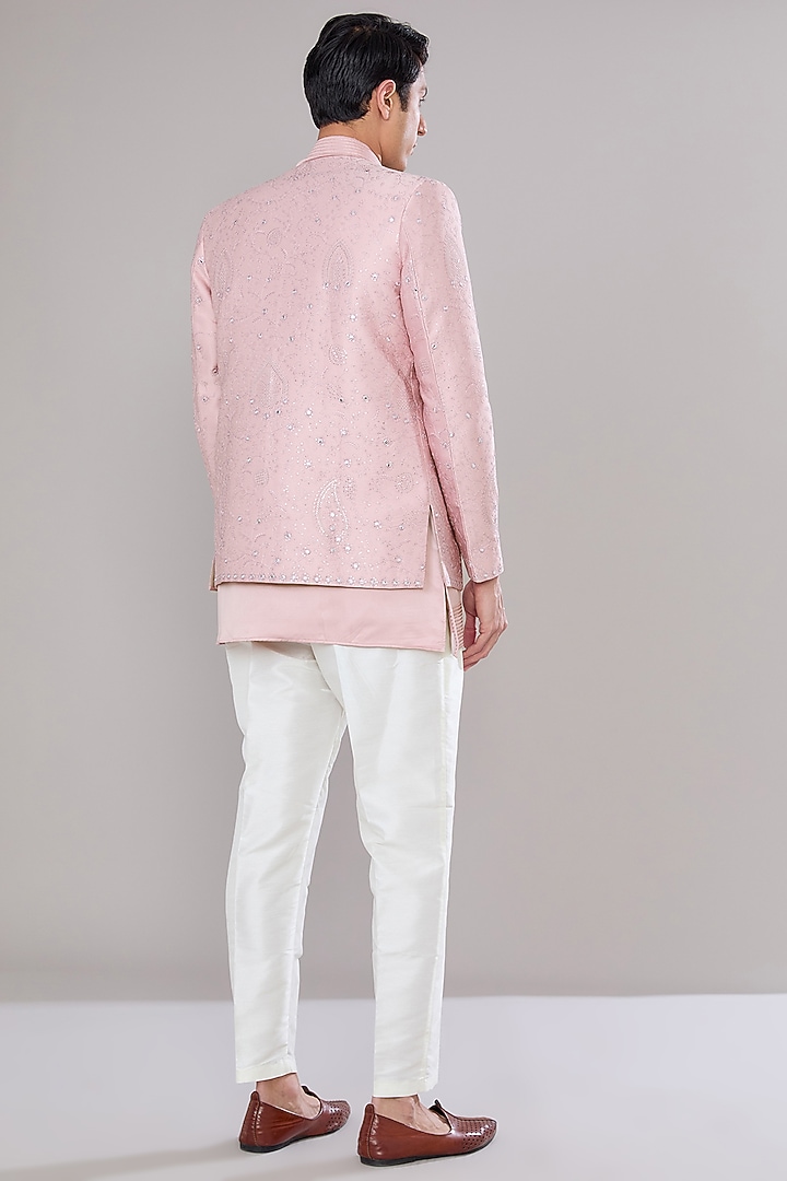 Old Rose Terry Silk Mirror Floral Embroidered Indo-Western Jacket Set by RNG Safawala Men at Pernia's Pop Up Shop