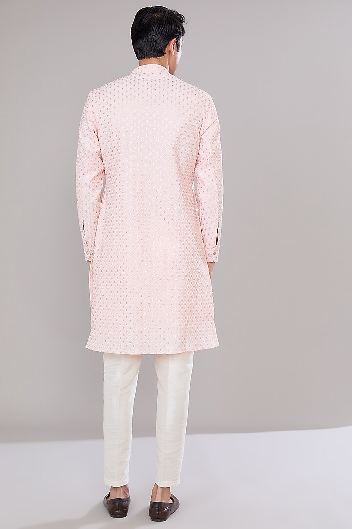 Powder Pink Georgette Thread Embroidered Kurta Set by RNG Safawala Men at Pernia's Pop Up Shop
