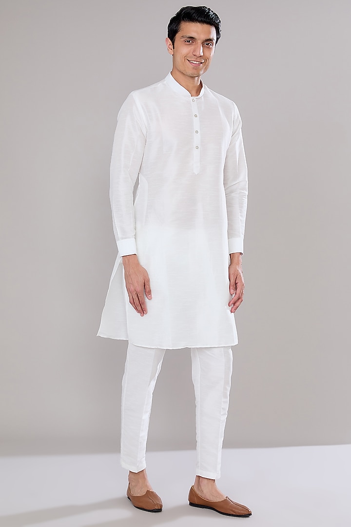 Off-White Raw Silk Mirror Gota Embroidered Nehru Jacket Set by RNG Safawala Men at Pernia's Pop Up Shop