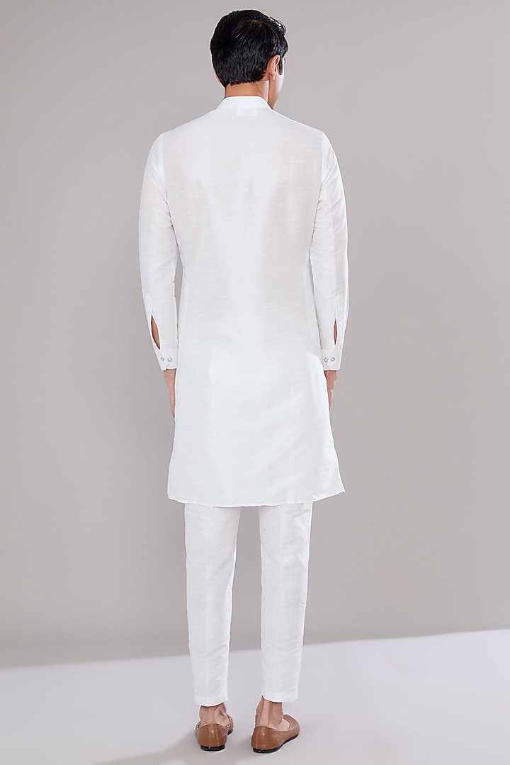 Off-White Raw Silk Mirror Gota Embroidered Nehru Jacket Set by RNG Safawala Men at Pernia's Pop Up Shop