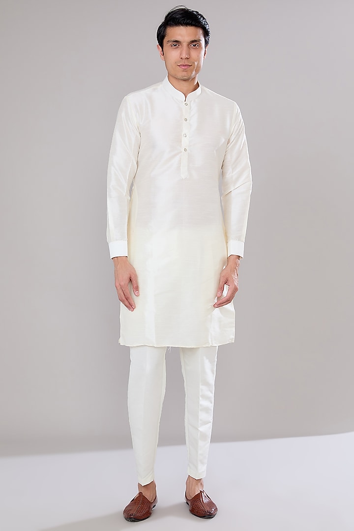 Off-White Raw Silk Mirror Gota Embroidered Nehru Jacket Set by RNG Safawala Men at Pernia's Pop Up Shop