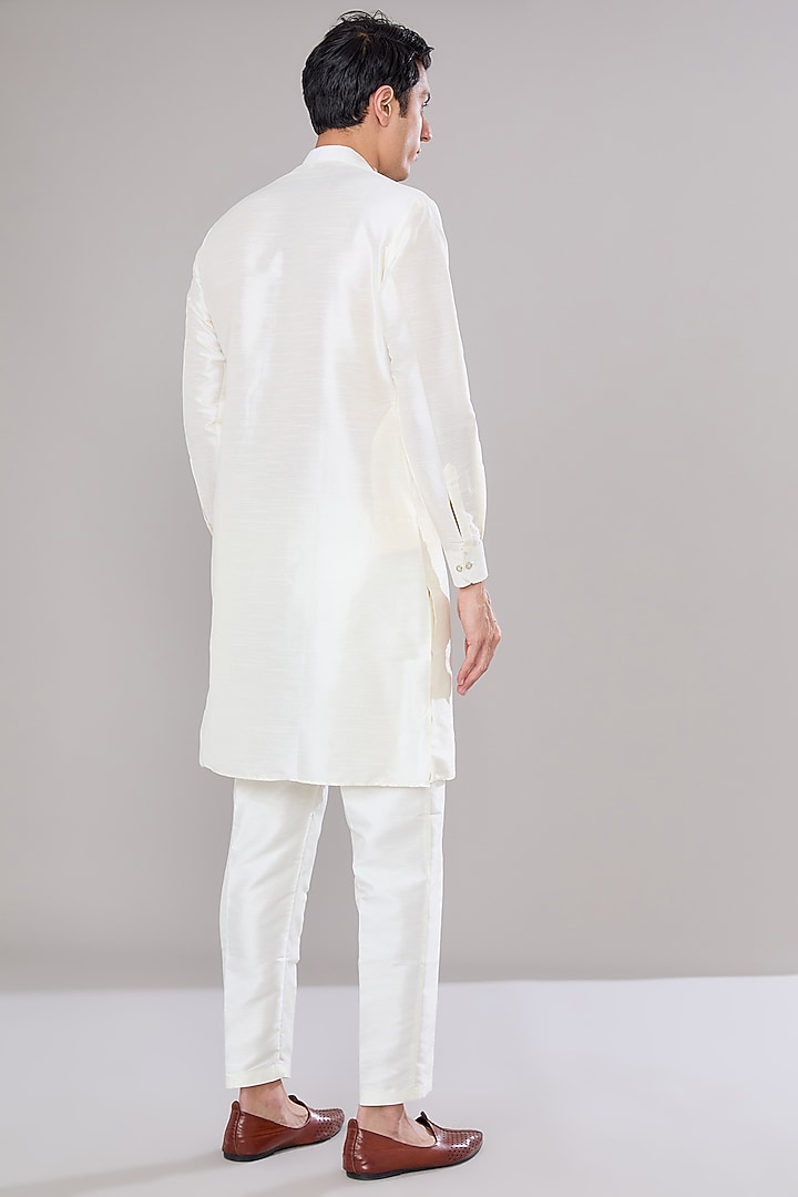 Off-White Raw Silk Mirror Gota Embroidered Nehru Jacket Set by RNG Safawala Men at Pernia's Pop Up Shop