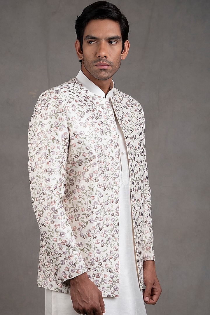 Ivory Dupion Silk Indo-Western Set by RNG Safawala Men at Pernia's Pop Up Shop