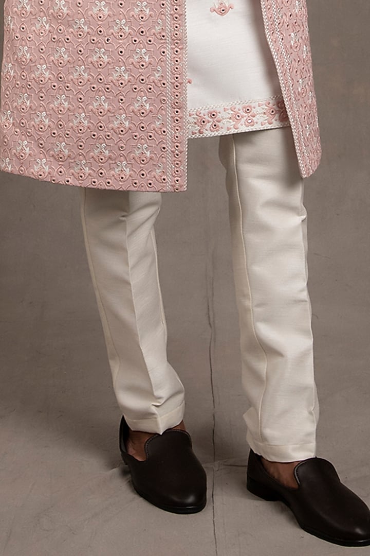Old Rose Embroidered Indo-Western Set by RNG Safawala Men at Pernia's Pop Up Shop