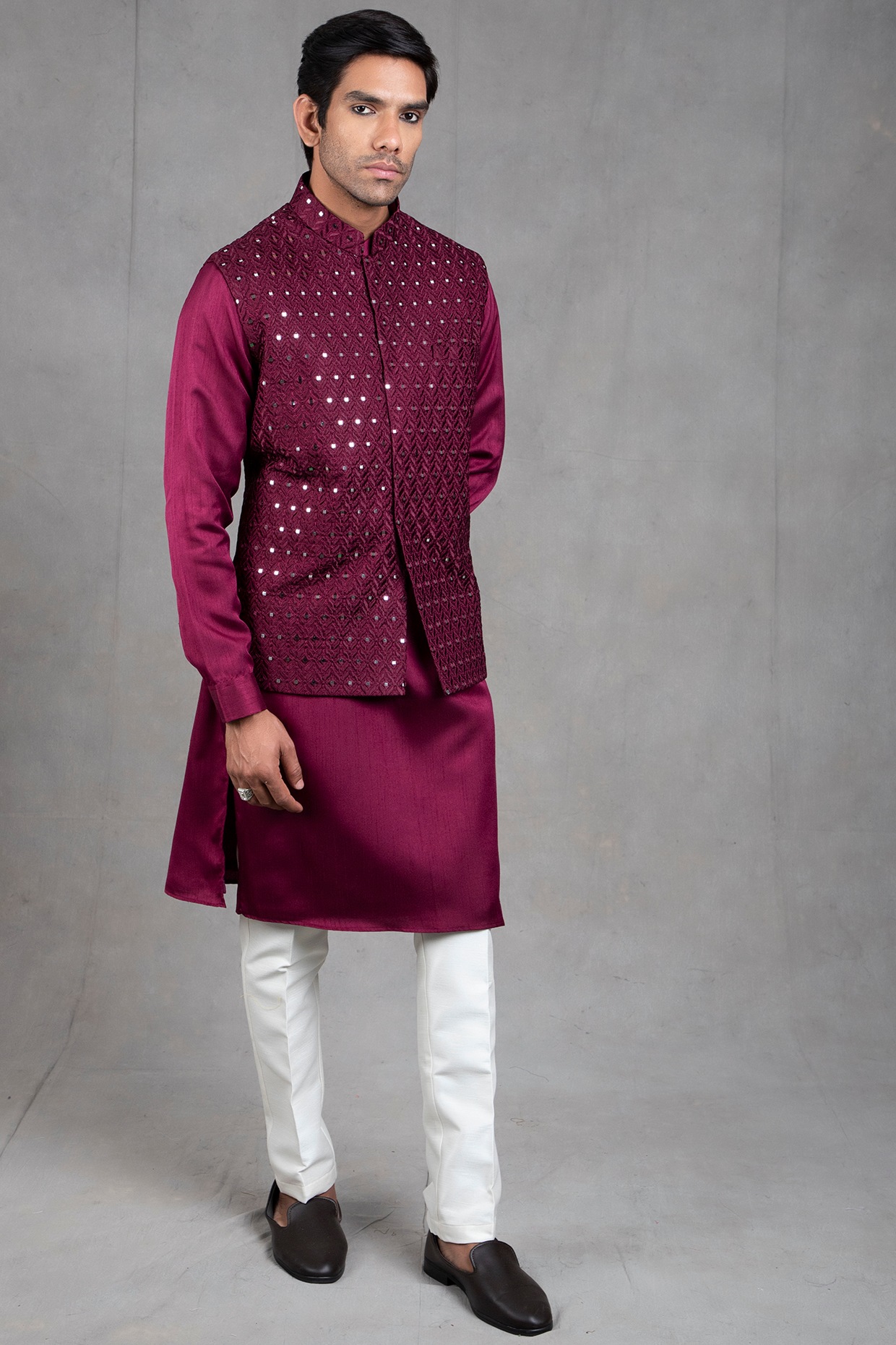 Designer Wine Kurta Pajama