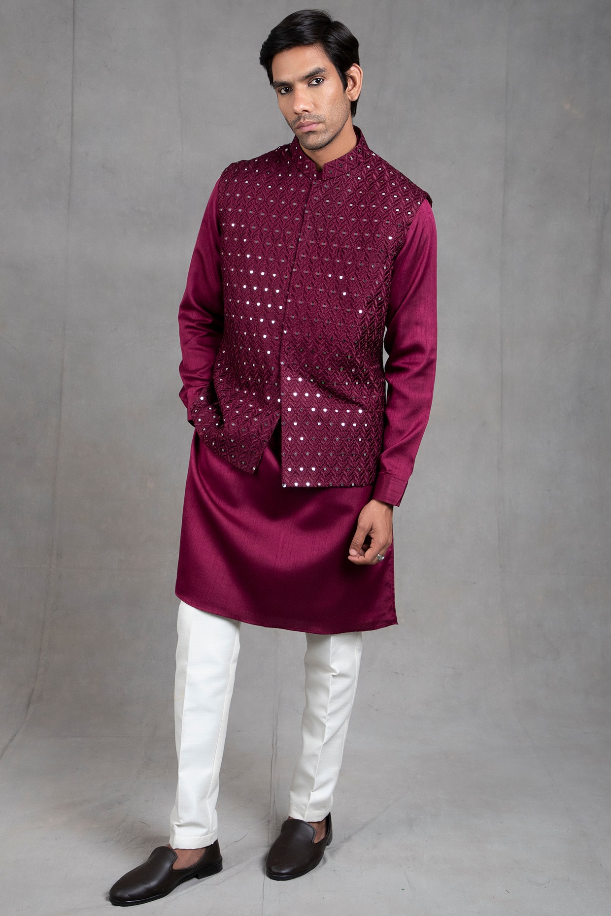 Pink & Wine Poly Silk Bandi Jacket With Velvet Embroidery – Millionaire  Bombay