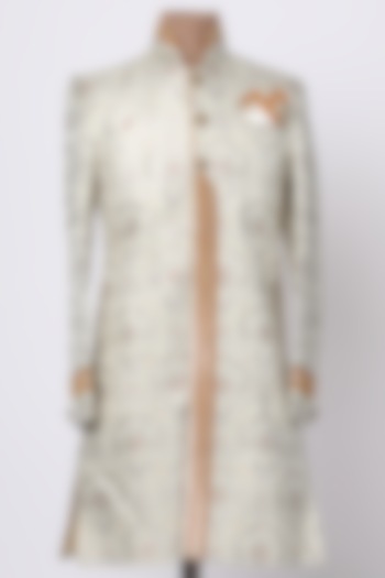 White Brocade Silk Indo Western Jacket by RNG Safawala Men at Pernia's Pop Up Shop