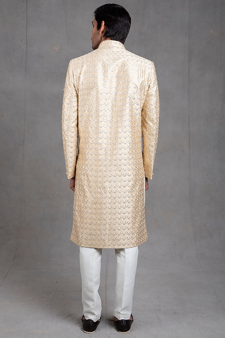 Light Beige Embroidered Wedding Sherwani Set by RNG Safawala Men at Pernia's Pop Up Shop