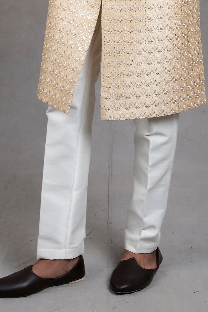 Light Beige Embroidered Wedding Sherwani Set by RNG Safawala Men at Pernia's Pop Up Shop