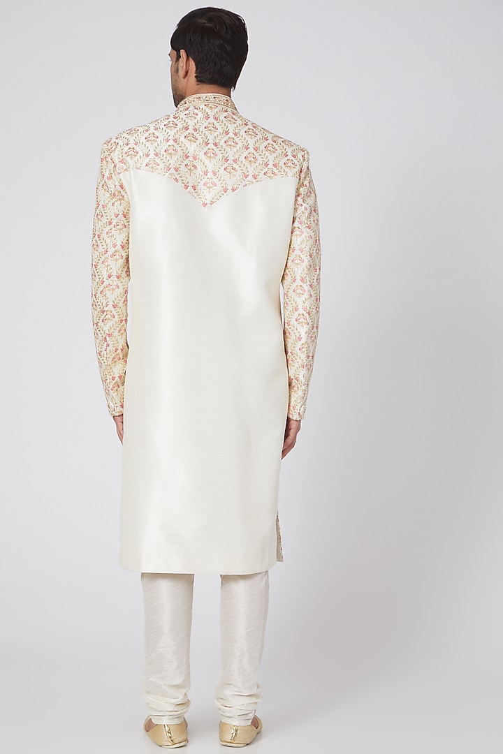 White Zari Embroidered Wedding Sherwani Set by RNG Safawala Men at Pernia's Pop Up Shop
