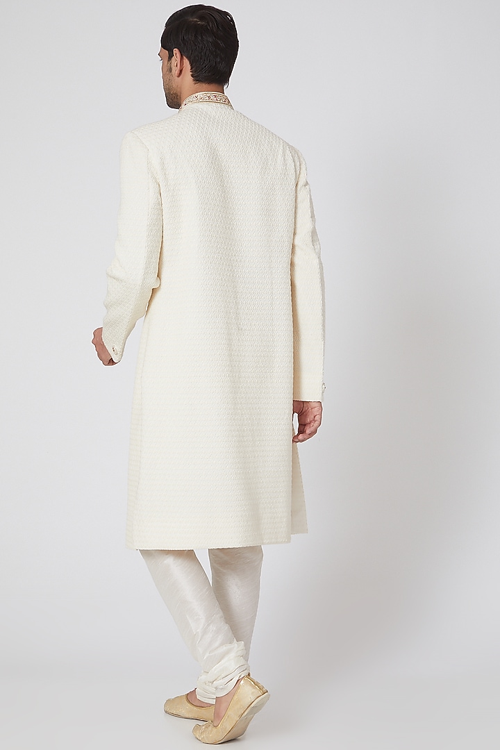 White Zardosi Embroidered Wedding Sherwani Set by RNG Safawala Men at Pernia's Pop Up Shop