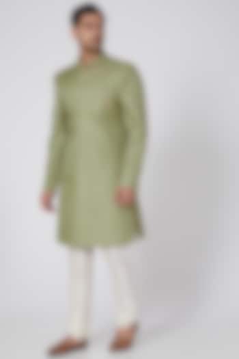 Olive Green Zardosi Embroidered Achkan Jacket set by RNG Safawala Men