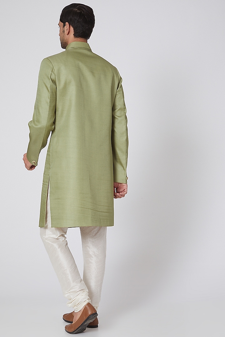 Olive Green Zardosi Embroidered Achkan Jacket set by RNG Safawala Men at Pernia's Pop Up Shop