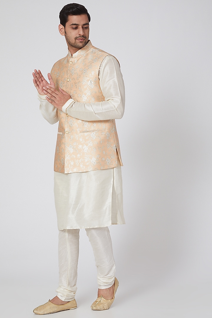 Peach Floral Printed  Jacket Set by RNG Safawala Men