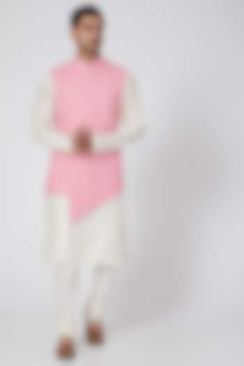Pink Embroidered Asymmetrical Jacket Set by RNG Safawala Men