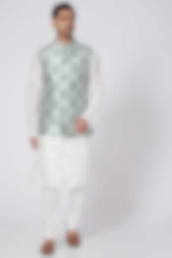 Grey Floral Printed Bundi Jacket With Kurta Set by RNG Safawala Men