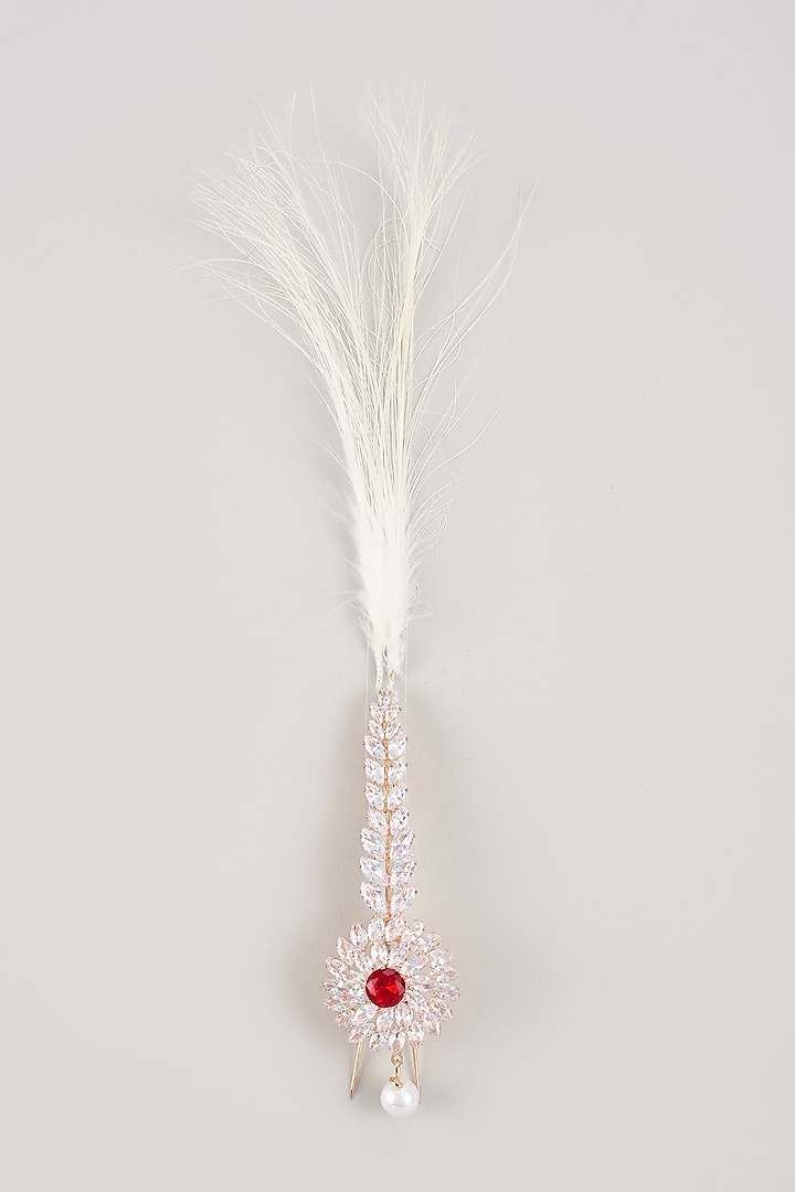 White Finish Swarovski & Pearl Feather Kilangi by RNG Safawala Men at Pernia's Pop Up Shop