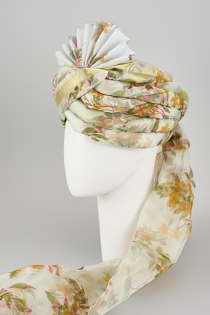 Powder Blue Organza Silk Floral Printed Hand Draped Safa by RNG Safawala Men at Pernia's Pop Up Shop