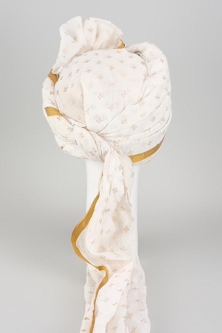 Pure White Chanderi Silk Zari Hand Draped Safa by RNG Safawala Men at Pernia's Pop Up Shop
