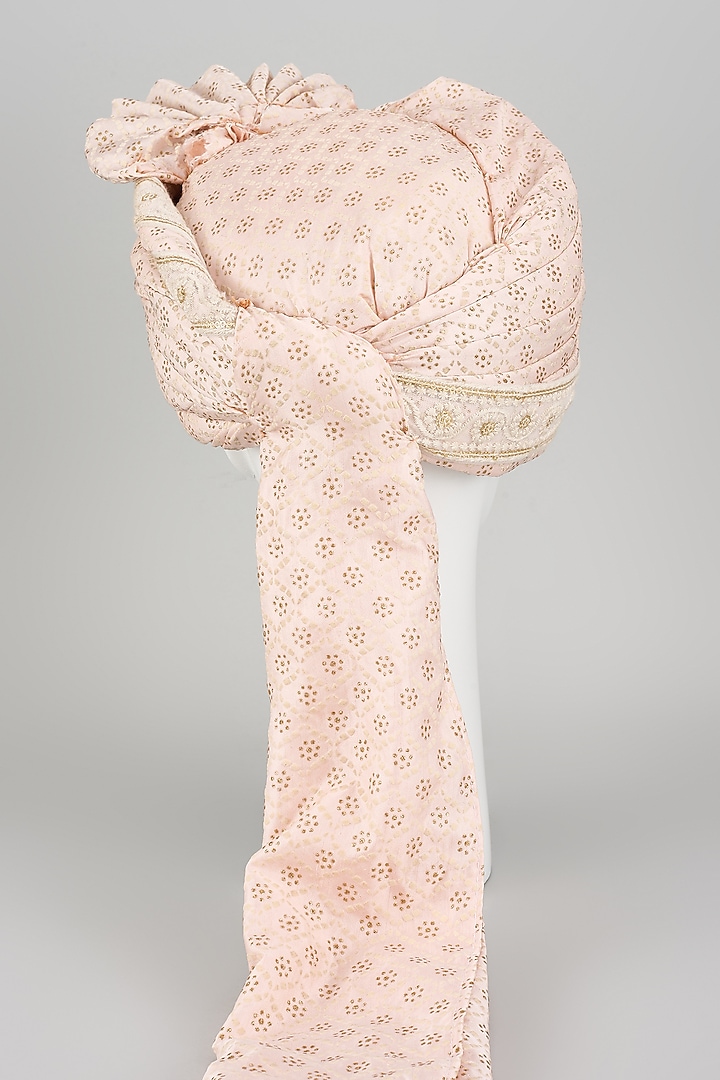Blush Pink Art Silk Chikankari Embroidered Hand Draped Safa by RNG Safawala Men at Pernia's Pop Up Shop
