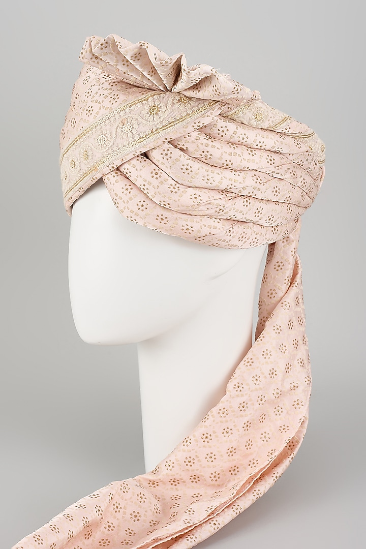 Blush Pink Art Silk Chikankari Embroidered Hand Draped Safa by RNG Safawala Men at Pernia's Pop Up Shop
