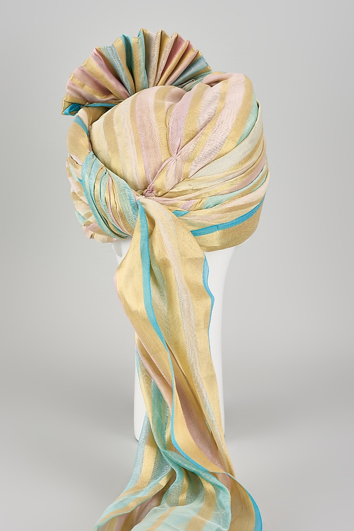 Multi-Colored Chanderi Silk Zari Draped Safa by RNG Safawala Men at Pernia's Pop Up Shop