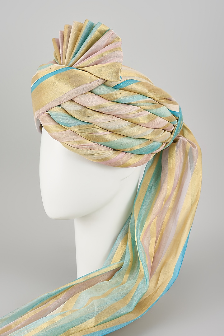 Multi-Colored Chanderi Silk Zari Draped Safa by RNG Safawala Men at Pernia's Pop Up Shop