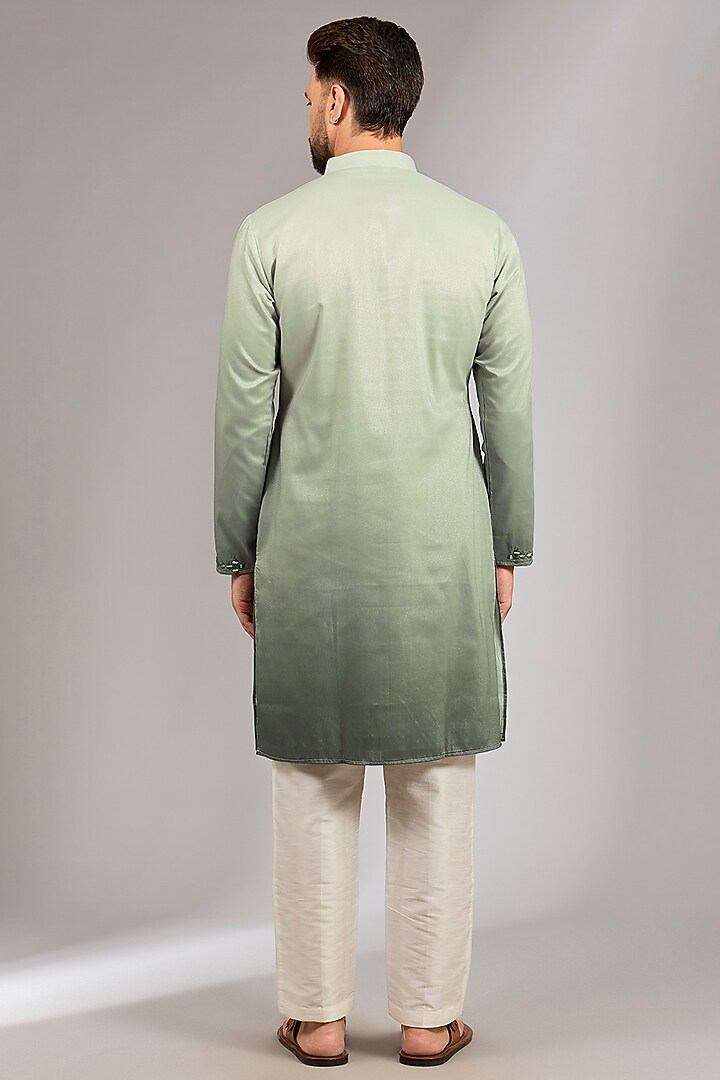 Green Ombre Cotton Silk Mirror Embroidered Kurta Set by RNG Safawala Men at Pernia's Pop Up Shop