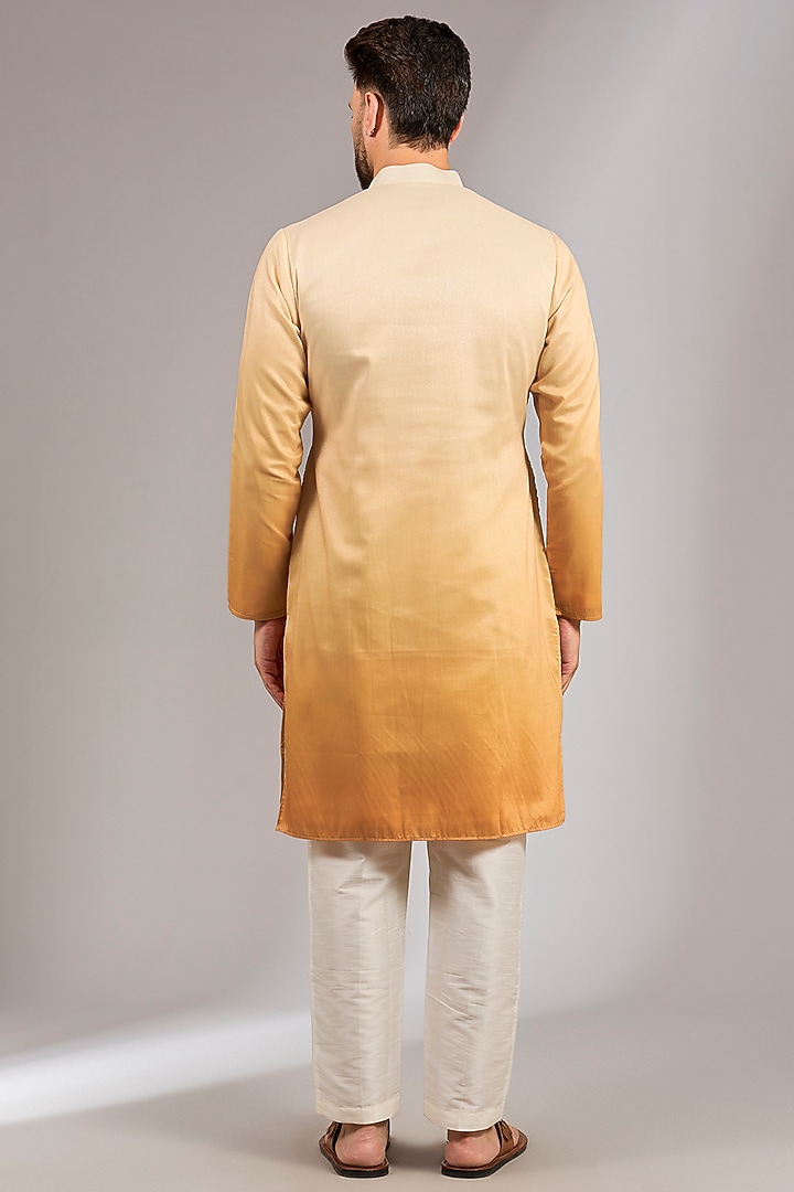 Yellow Ombre Cotton Silk Mirror Embroidered Kurta Set by RNG Safawala Men at Pernia's Pop Up Shop