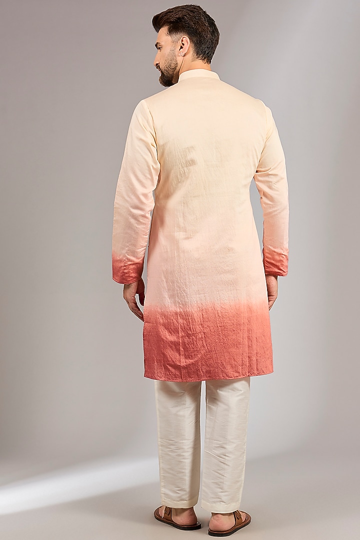 Pink Ombre Cotton Silk Resham Embroidered Kurta Set by RNG Safawala Men at Pernia's Pop Up Shop