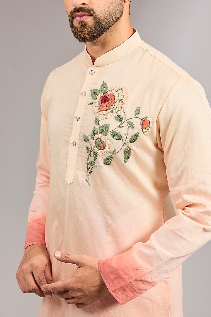 Pink Ombre Cotton Silk Resham Embroidered Kurta Set by RNG Safawala Men at Pernia's Pop Up Shop