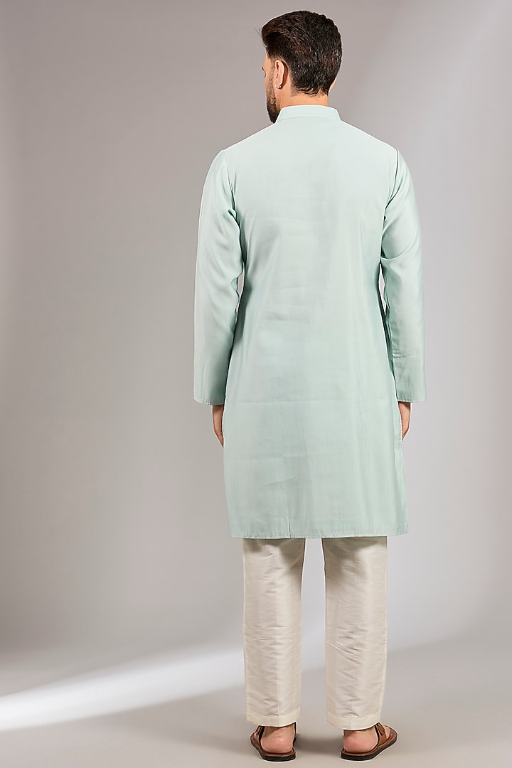 Sk Blue Cotton Silk Floral Motif Embroidered Kurta Set by RNG Safawala Men at Pernia's Pop Up Shop