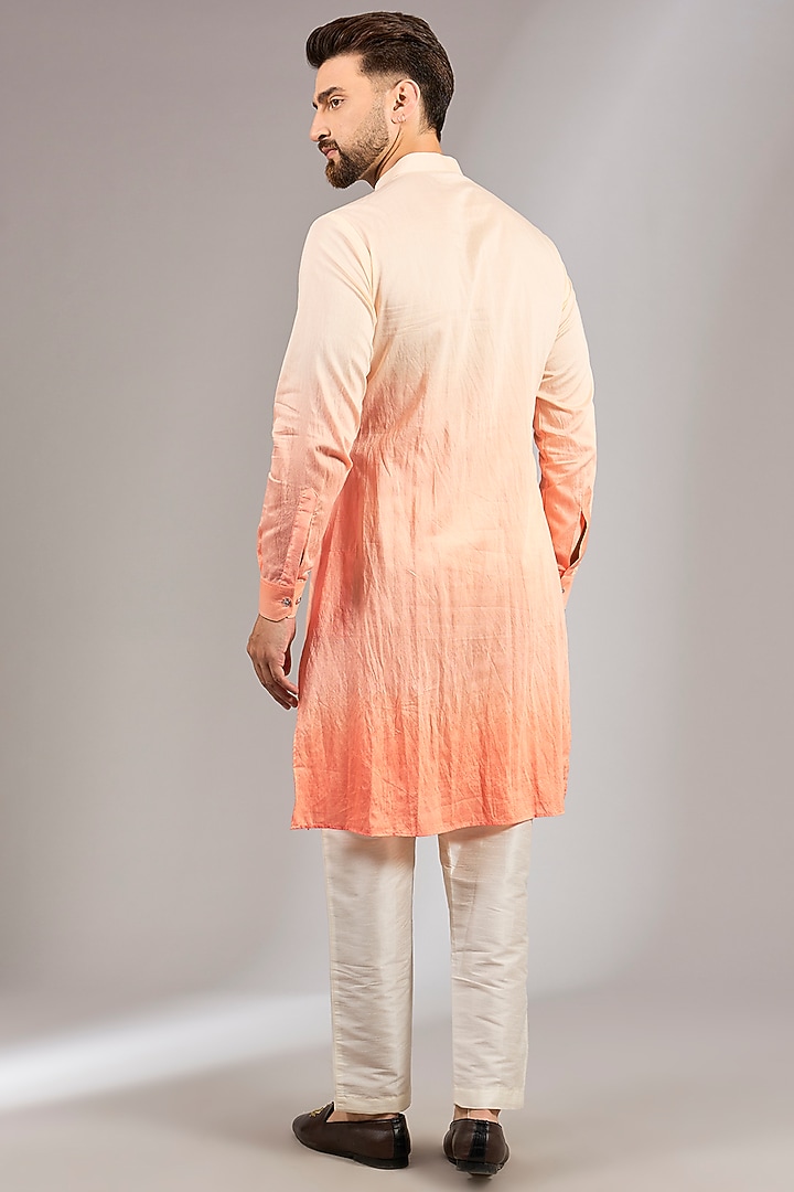 Peach Ombre Cotton Silk Floral Resham Embroidered Bundi Jacket Set by RNG Safawala Men at Pernia's Pop Up Shop