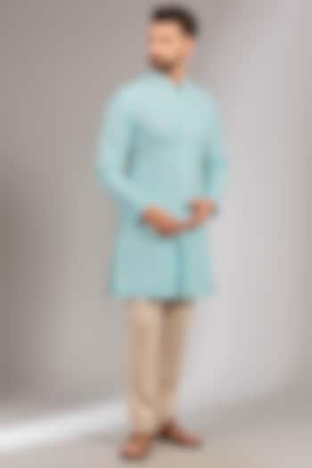 Sea Blue Georgette Sequins Embroidered Kurta by RNG Safawala Men