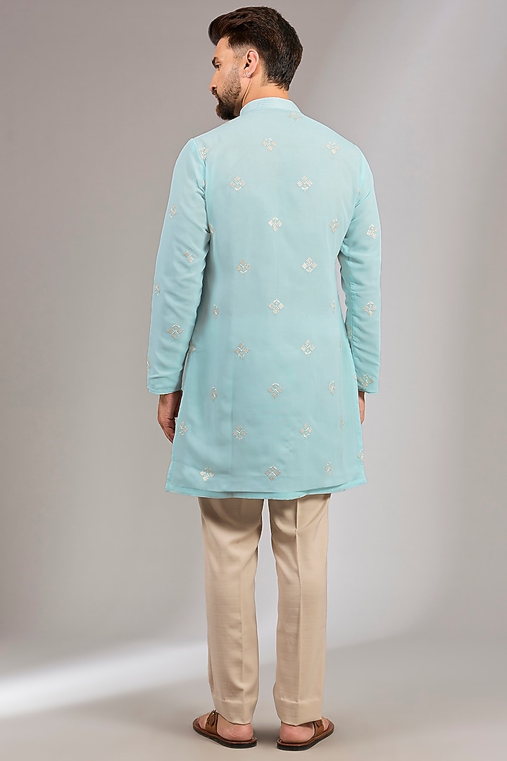Sea Blue Georgette Sequins Embroidered Kurta by RNG Safawala Men at Pernia's Pop Up Shop