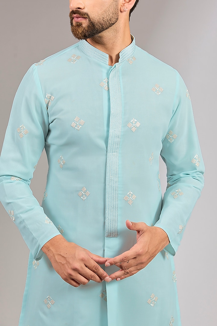 Sea Blue Georgette Sequins Embroidered Kurta by RNG Safawala Men at Pernia's Pop Up Shop
