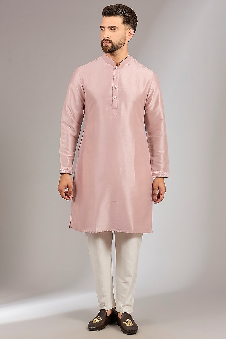 Pink Muslin Silk Cutdana Embroidered Bundi Set by RNG Safawala Men at Pernia's Pop Up Shop