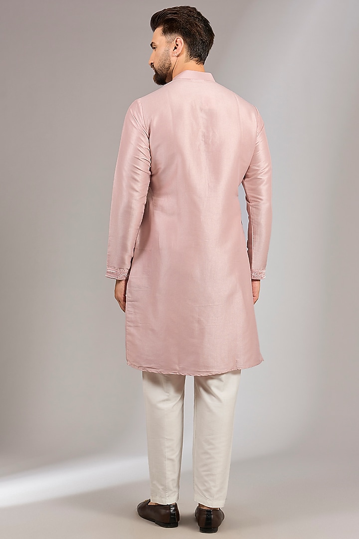 Pink Muslin Silk Cutdana Embroidered Bundi Set by RNG Safawala Men at Pernia's Pop Up Shop