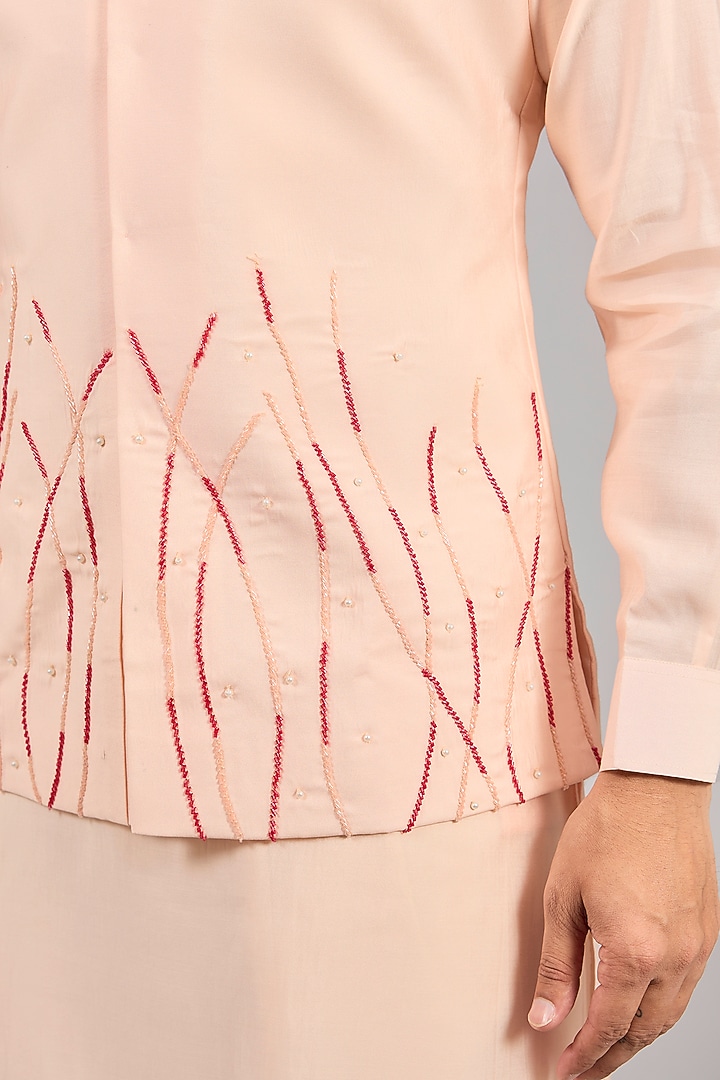 Pink Ombre Cotton Silk Cutdana Embroidered Bundi Set by RNG Safawala Men at Pernia's Pop Up Shop