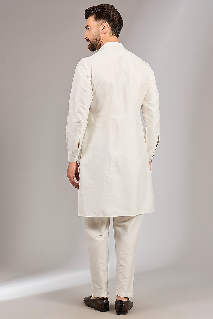 Off-White Ombre Cotton Silk Cutdana Embroidered Bundi Set by RNG Safawala Men at Pernia's Pop Up Shop