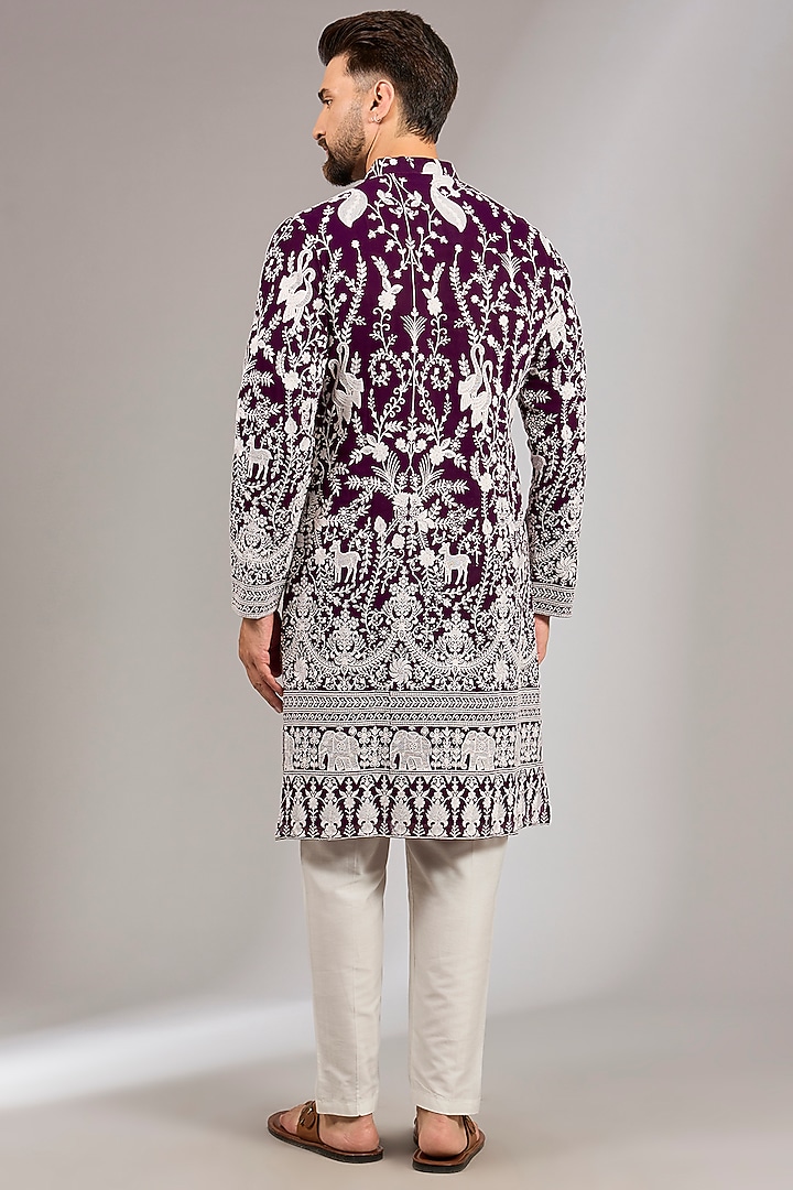 Purple Georgette Thread Embroidered Kurta Set by RNG Safawala Men at Pernia's Pop Up Shop