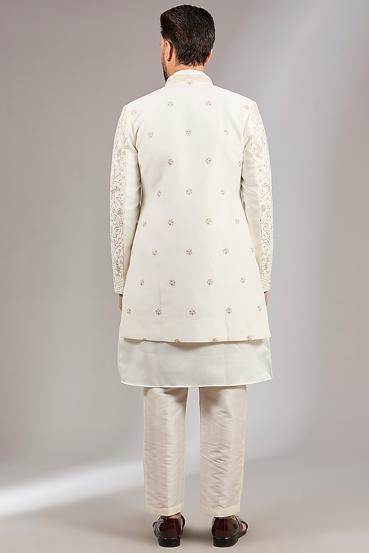 Off-White Raw Silk Resham Embroidered Indo-Western Jacket Set by RNG Safawala Men at Pernia's Pop Up Shop