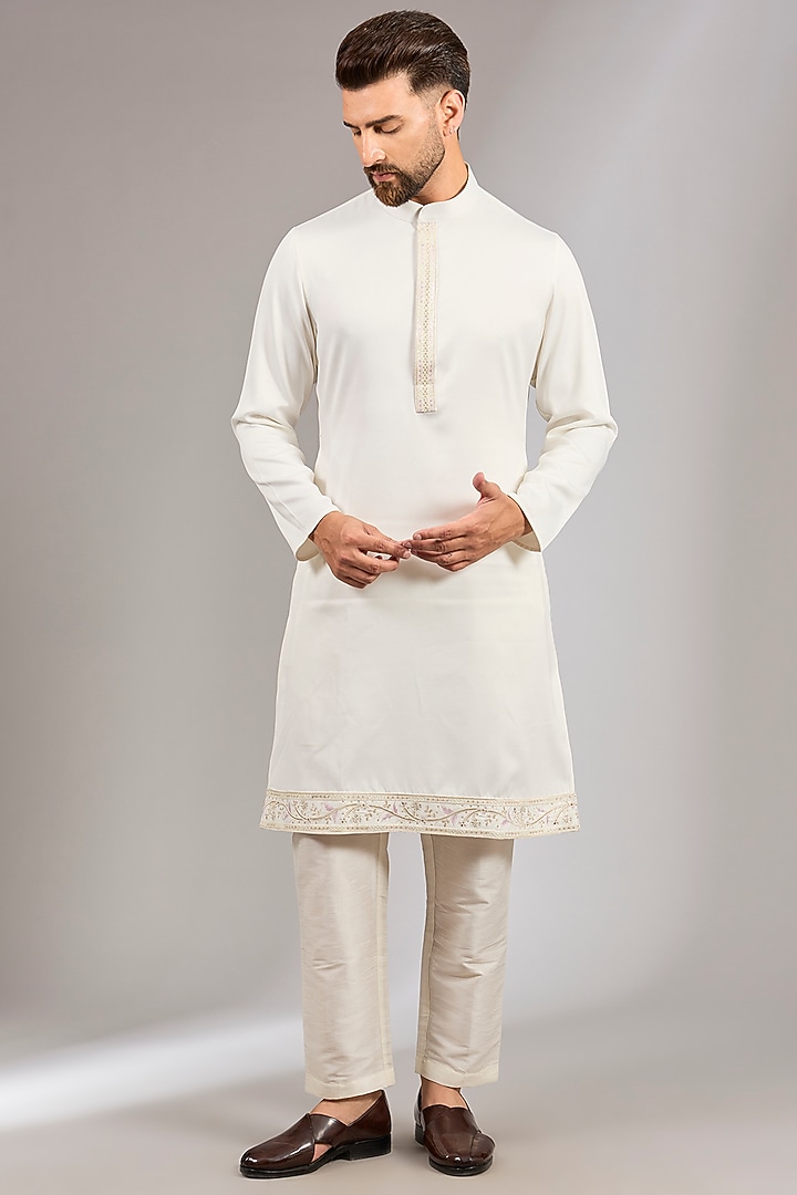 Off-White Raw Silk Resham Embroidered Indo-Western Jacket Set by RNG Safawala Men at Pernia's Pop Up Shop