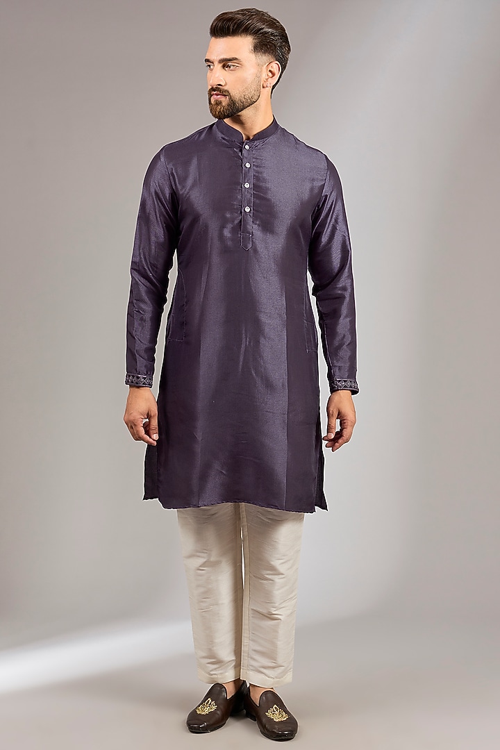 Purple Muslin Silk Cutdana Embroidered Bundi Set by RNG Safawala Men at Pernia's Pop Up Shop