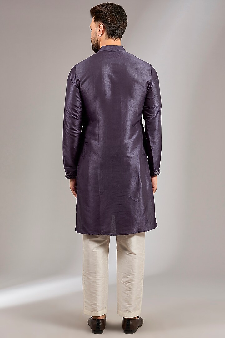 Purple Muslin Silk Cutdana Embroidered Bundi Set by RNG Safawala Men at Pernia's Pop Up Shop